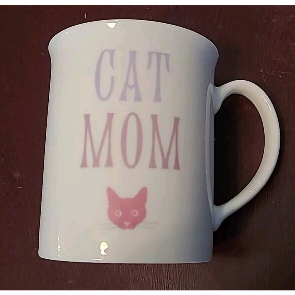 Fringe Studio 12 Oz. Porcelain Cat Mom Mug, White With Purple And Pink Writing